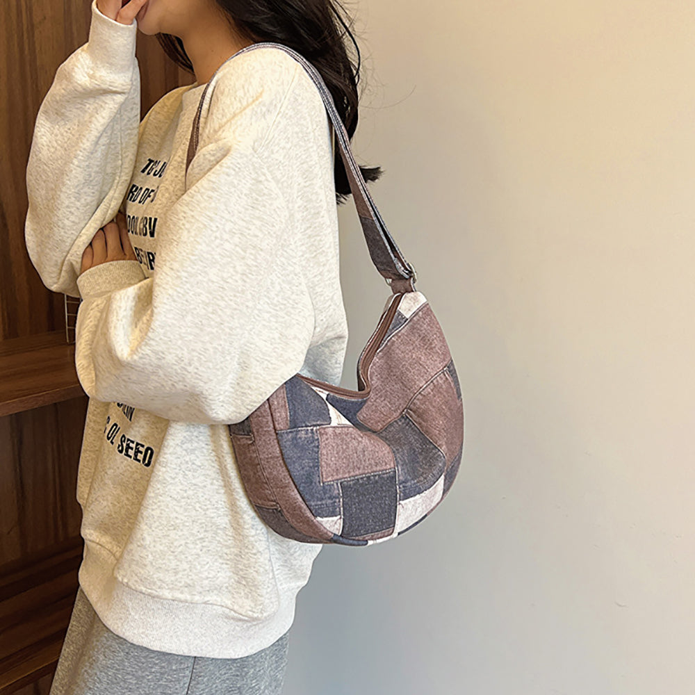 Women Colourblocked Half Moon Hobo Bag