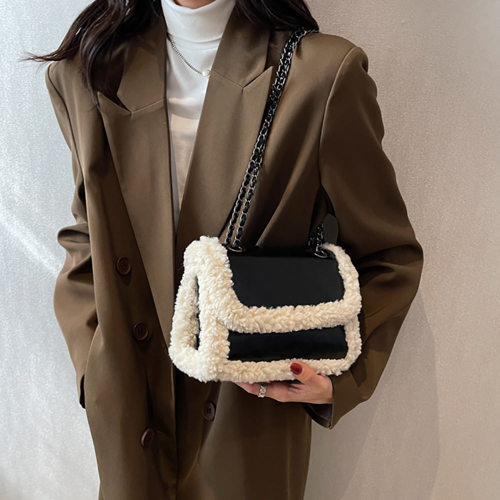 Black Solid One Handle Shoulder Bag