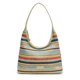 Women Textured Striped Structured Hobo Bag
