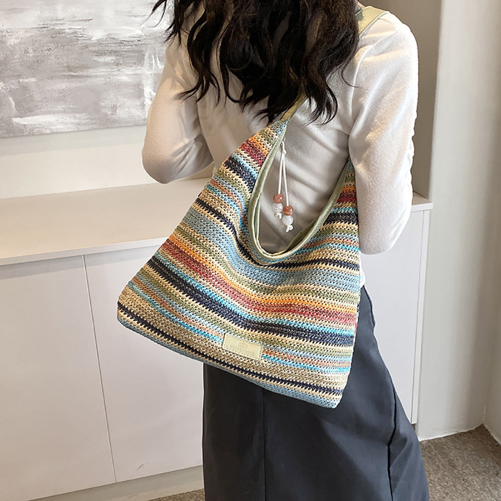Women Textured Striped Structured Hobo Bag