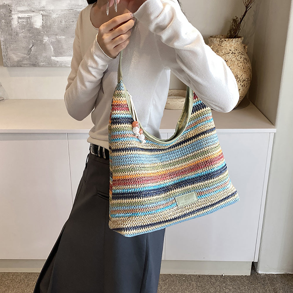 Women Textured Striped Structured Hobo Bag