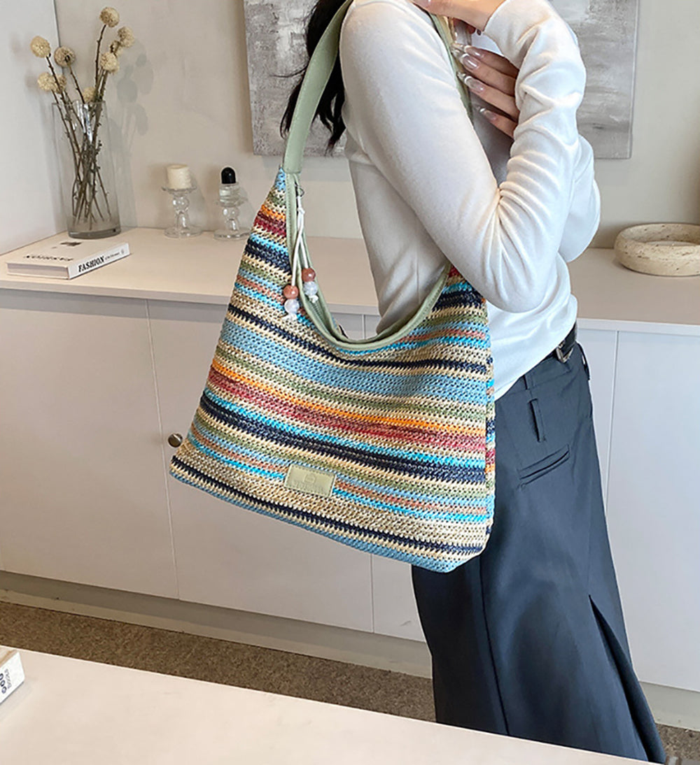 Women Textured Striped Structured Hobo Bag