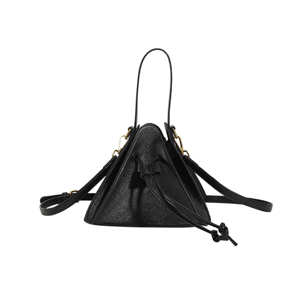 Black Solid Two Handles Shoulder Bag