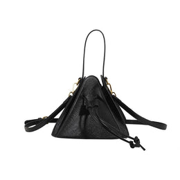 Black Solid Two Handles Shoulder Bag