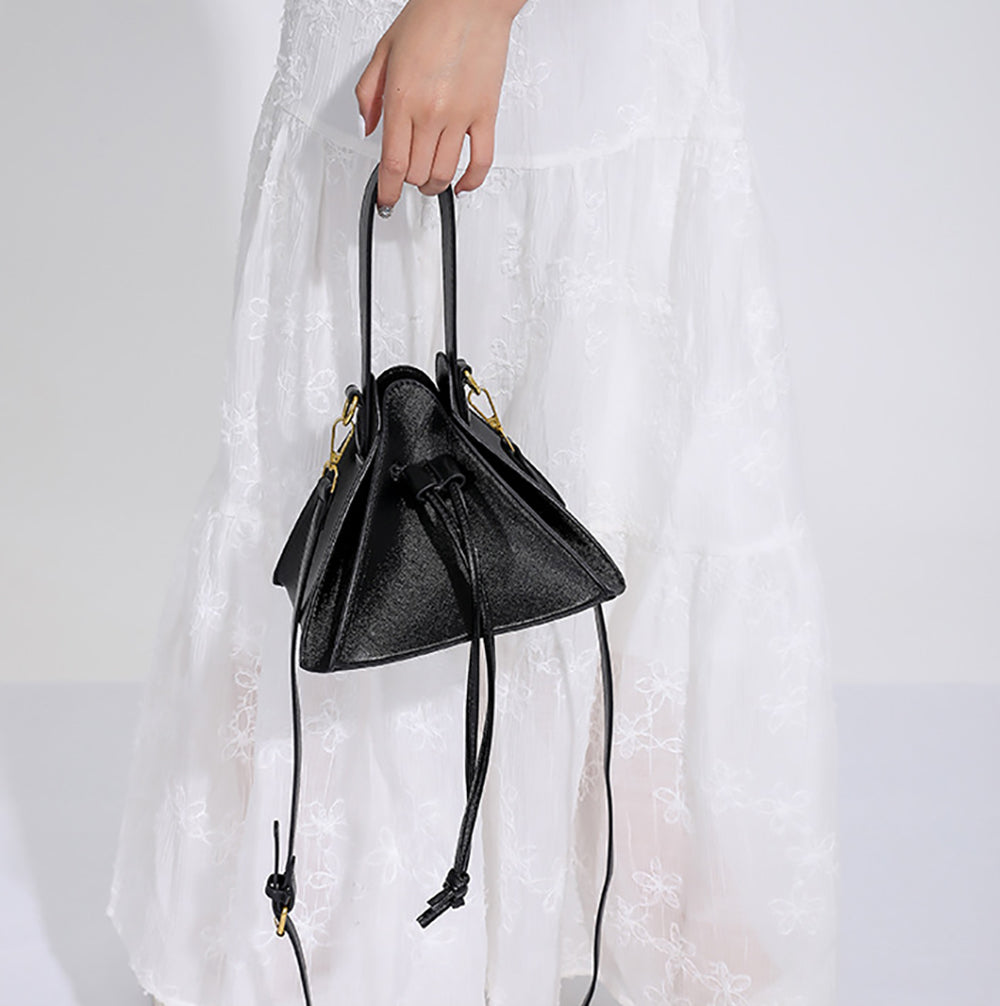 Black Solid Two Handles Shoulder Bag