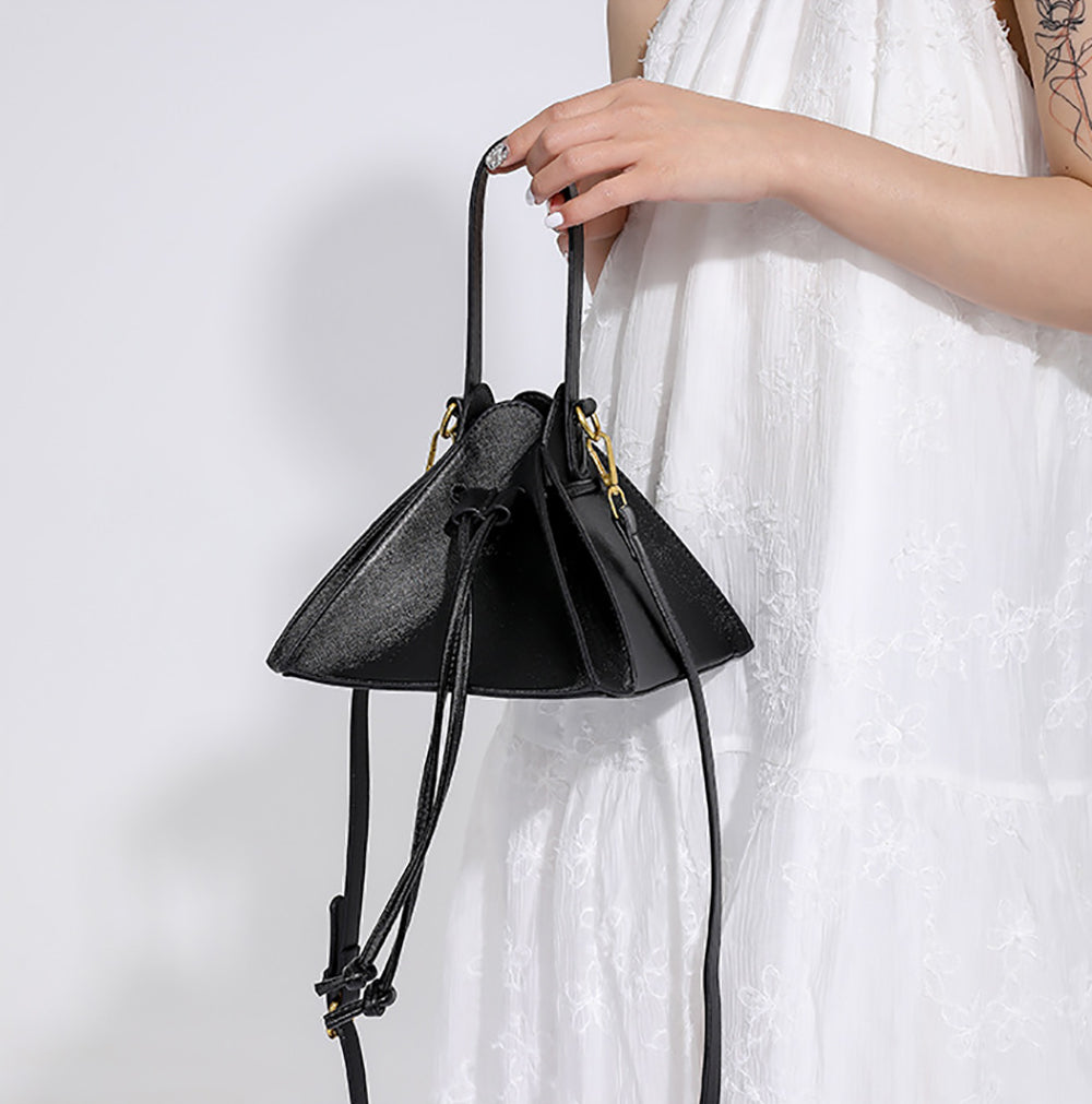Black Solid Two Handles Shoulder Bag