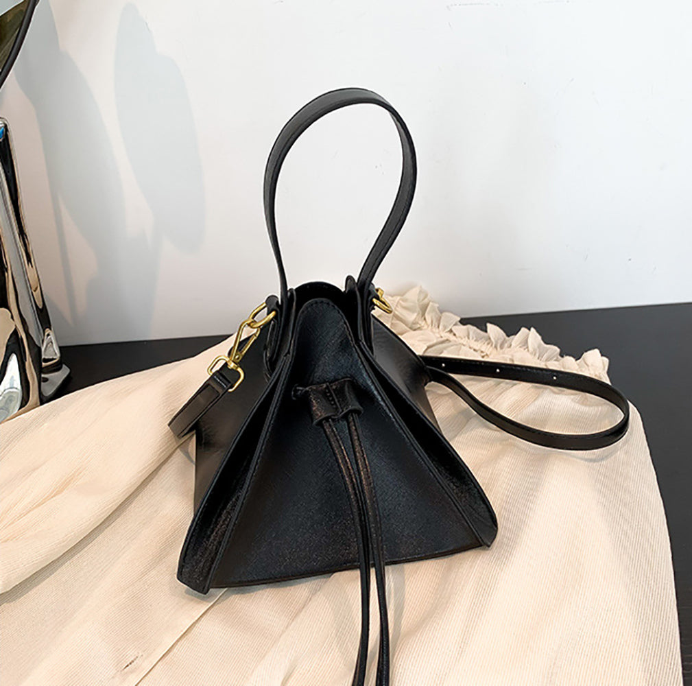 Black Solid Two Handles Shoulder Bag
