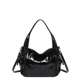 Black Solid Two Handles Shoulder Bag