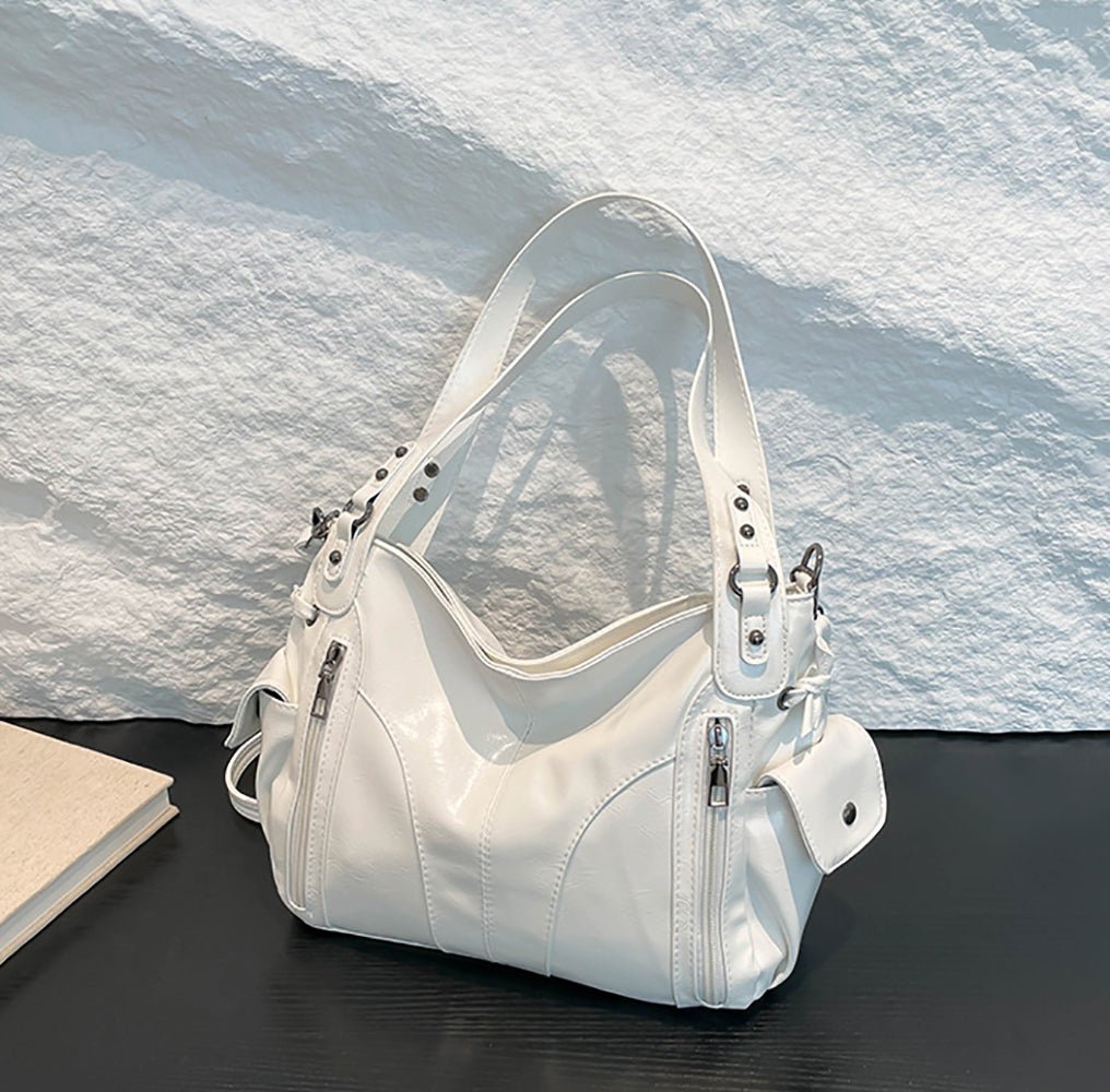 White Solid Two Handles Shoulder Bag
