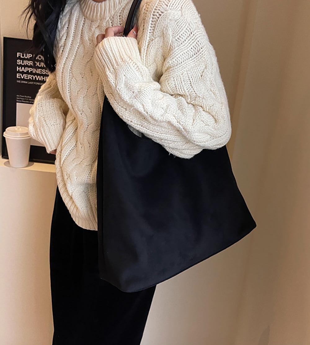 Black Solid One Handle Shoulder Bag