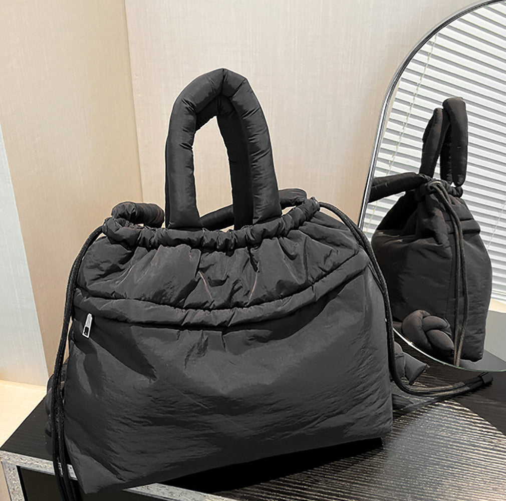 Black Solid Two Handles Hobo Bag