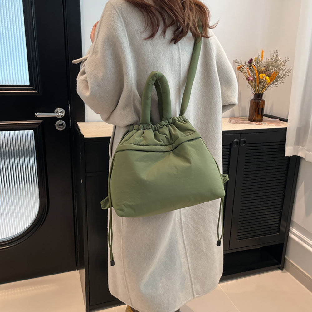 Green Solid Two Handles Hobo Bag