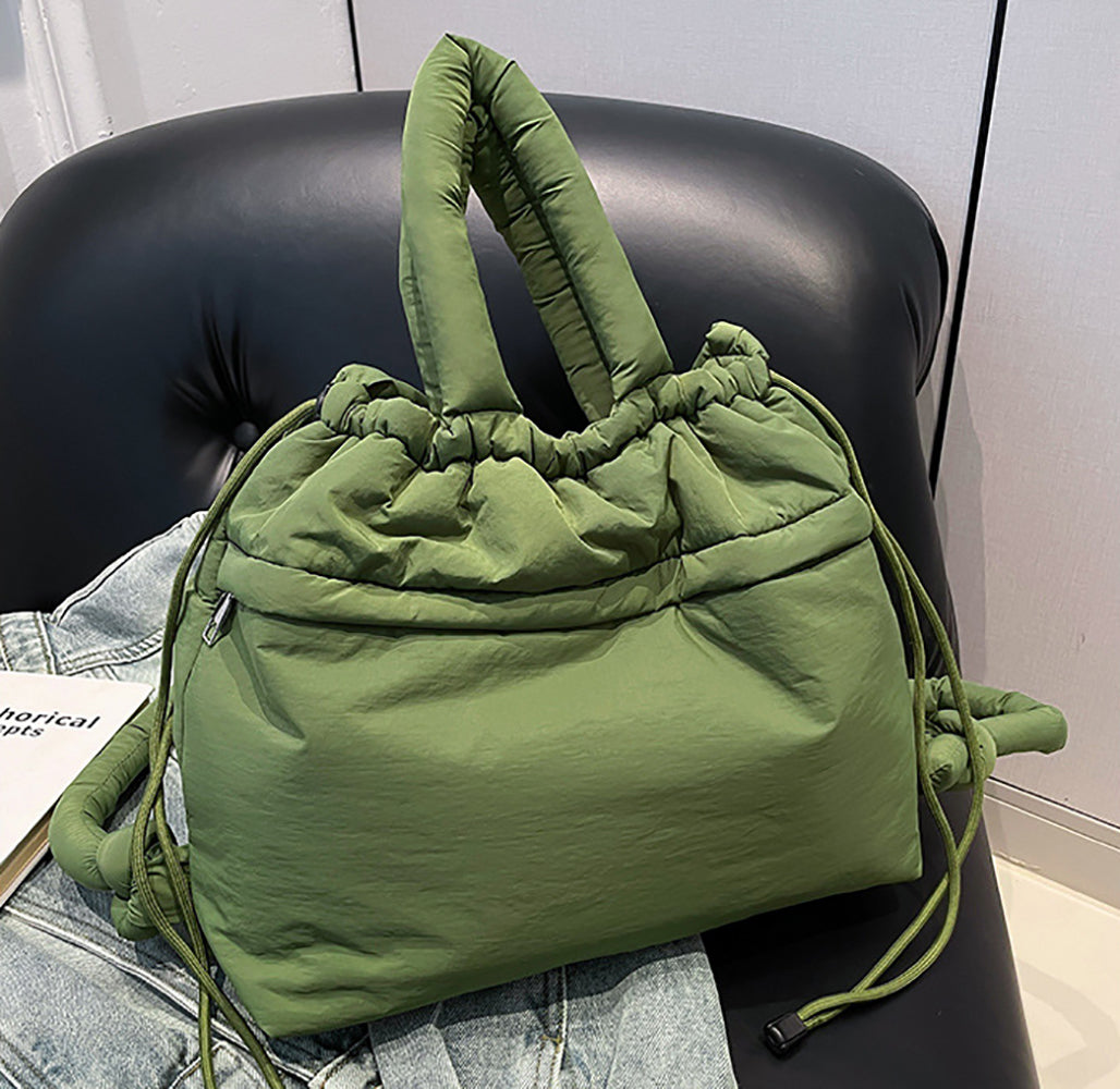 Green Solid Two Handles Hobo Bag