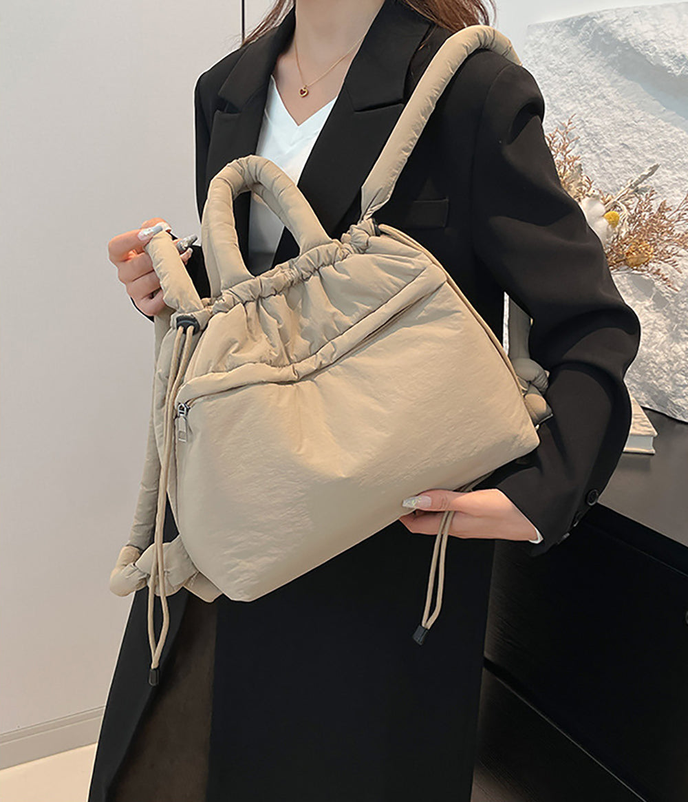 Khaki Solid Two Handles Hobo Bag