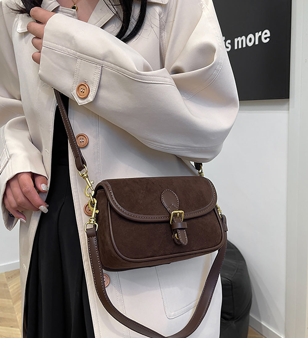 Coffee Solid Two Handles Shoulder Bag