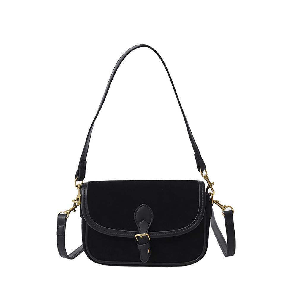 Black Solid Two Handles Shoulder Bag