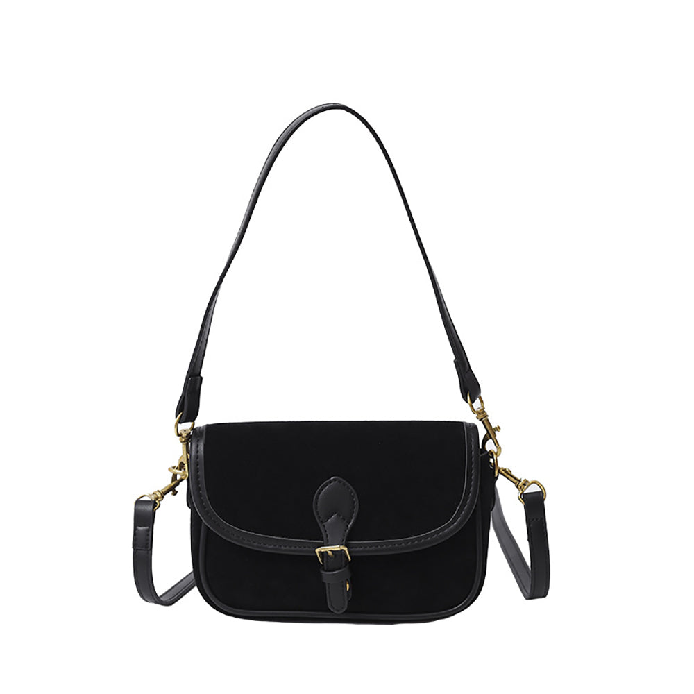 Black Solid Two Handles Shoulder Bag