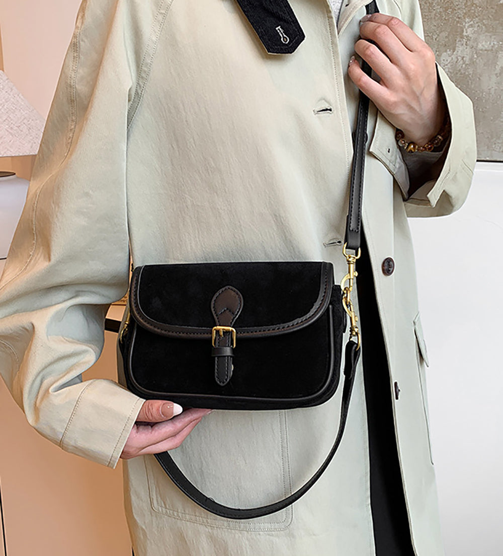 Black Solid Two Handles Shoulder Bag