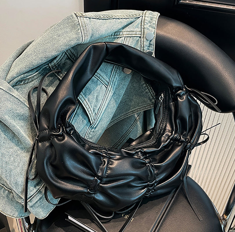 Black Solid One Handle Handheld Bag