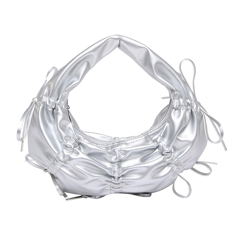 Silver Solid One Handle Handheld Bag
