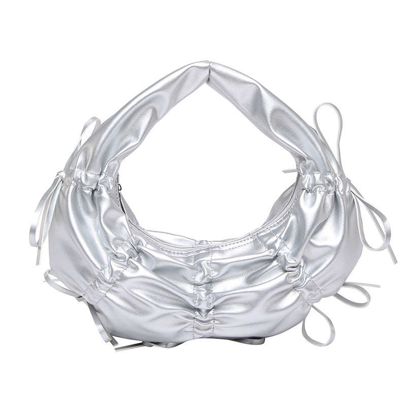 Silver Solid One Handle Handheld Bag