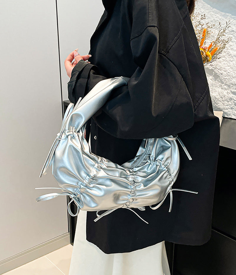 Silver Solid One Handle Handheld Bag