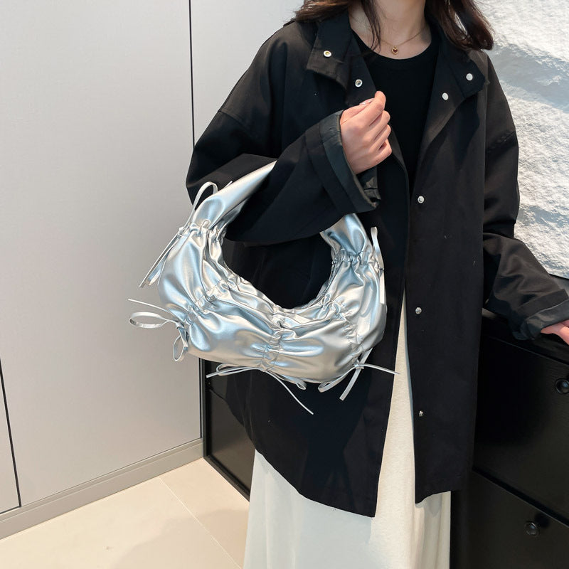 Silver Solid One Handle Handheld Bag