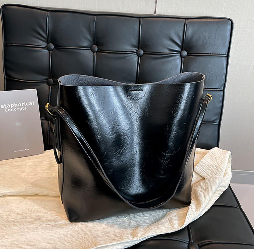 Black Solid One Handle Shoulder Bag