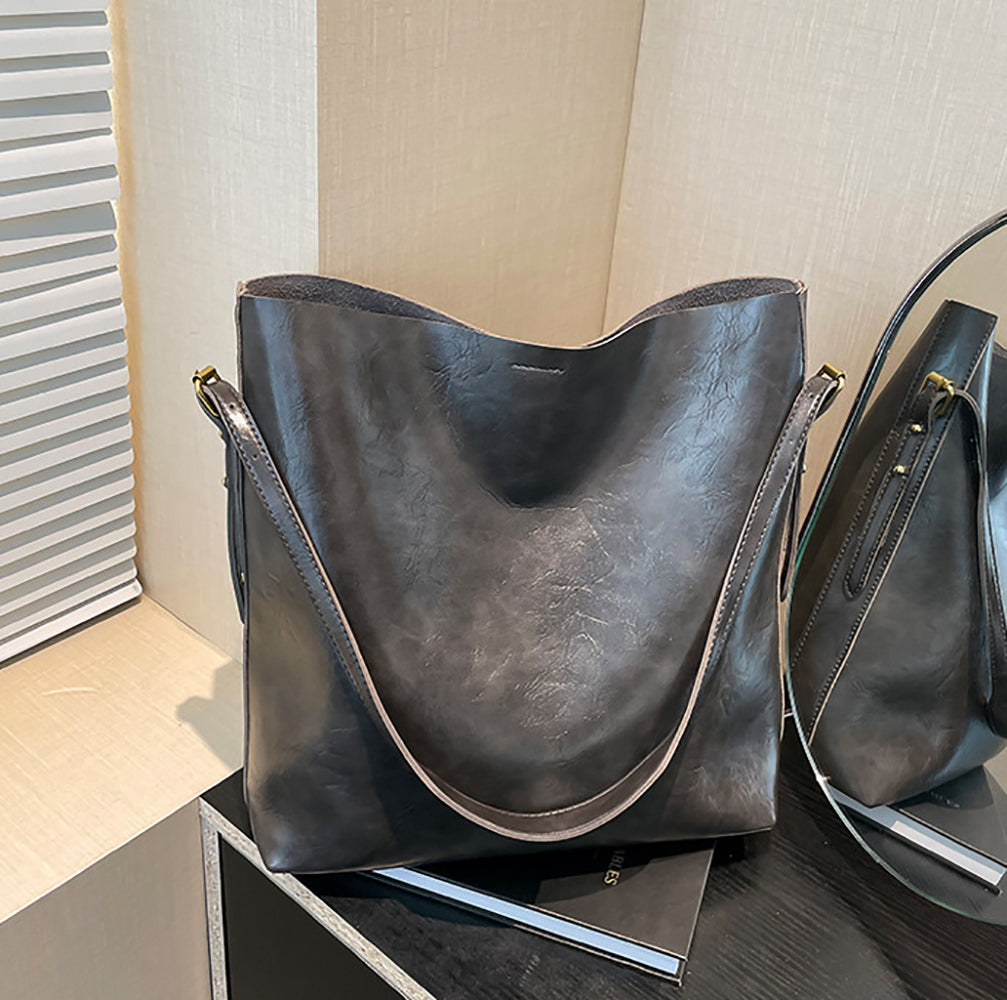 Grey Solid One Handle Shoulder Bag