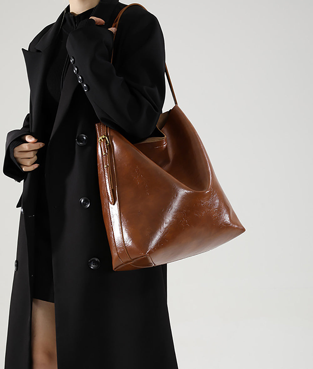 Brown Solid One Handle Shoulder Bag