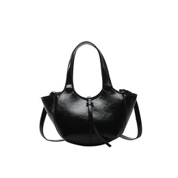Black Solid Two Handles Handheld Bag