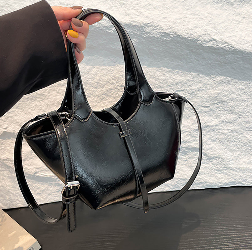 Black Solid Two Handles Handheld Bag