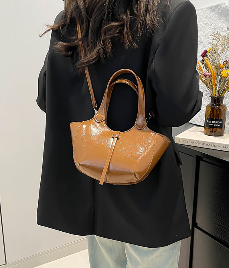 Brown Solid Two Handles Handheld Bag