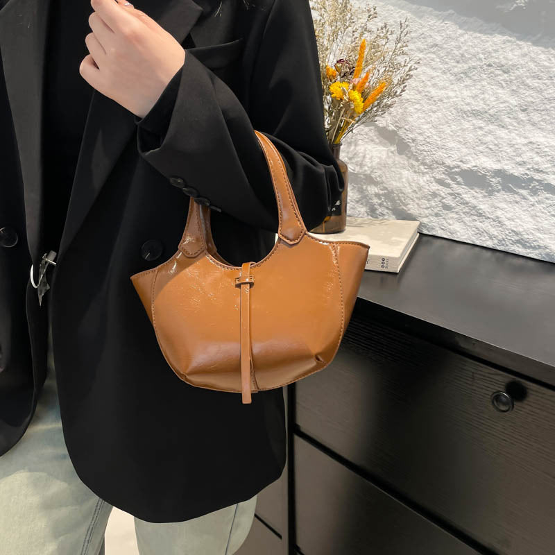 Brown Solid Two Handles Handheld Bag