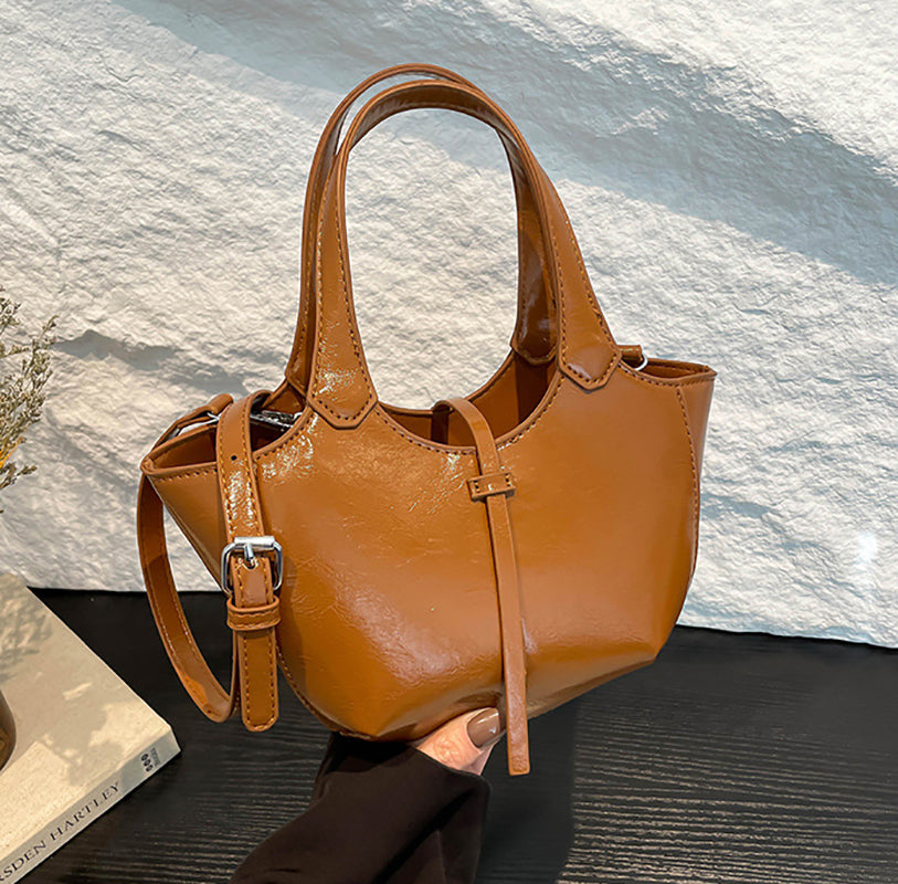 Brown Solid Two Handles Handheld Bag