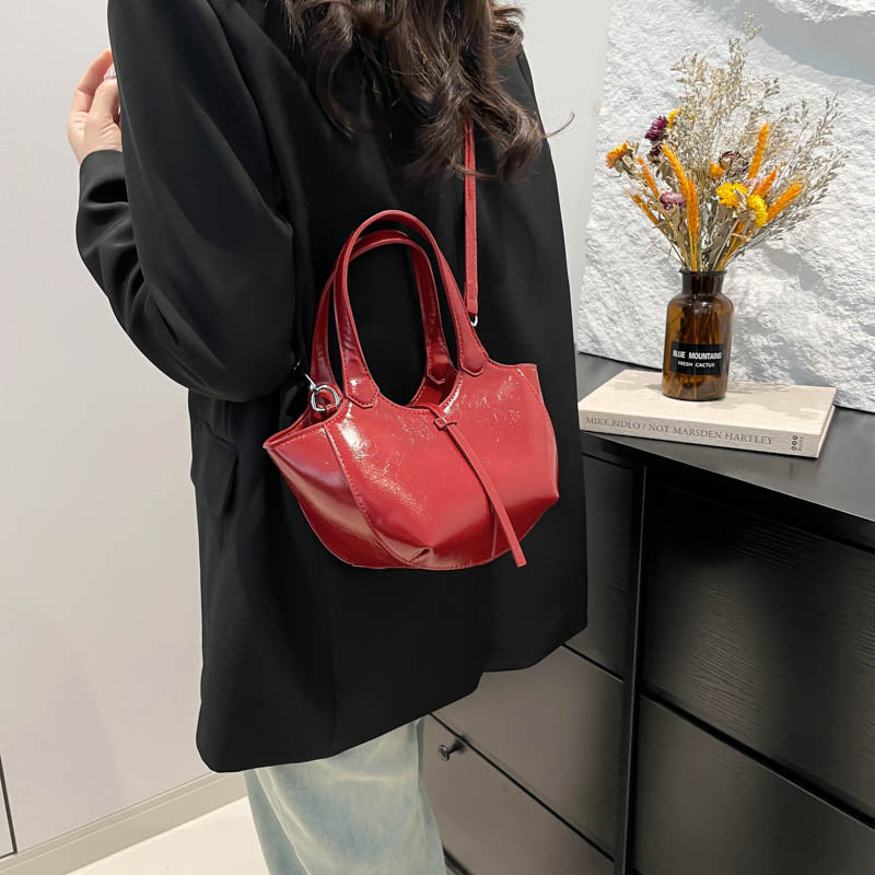 Red Solid Two Handles Handheld Bag