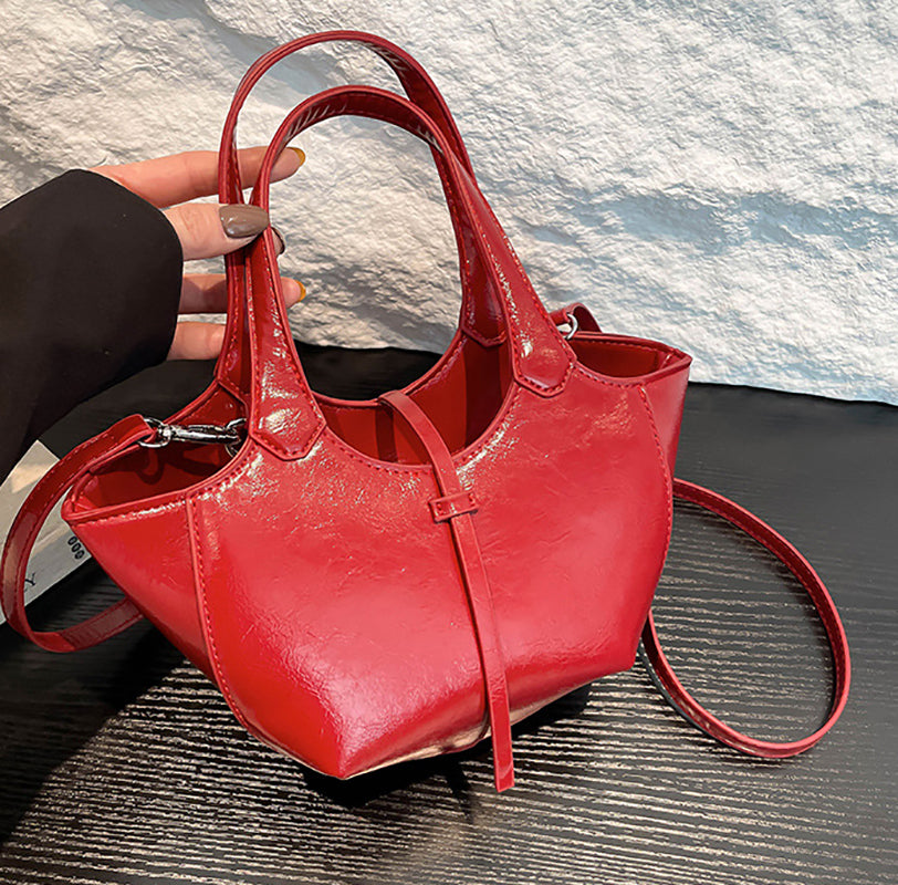 Red Solid Two Handles Handheld Bag