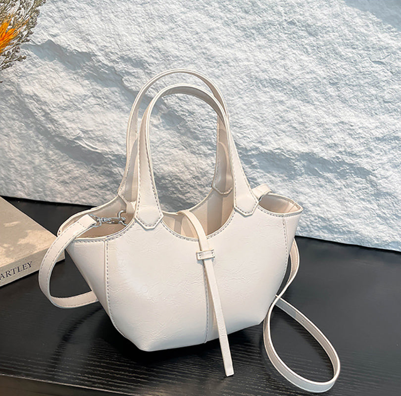 White Solid Two Handles Handheld Bag