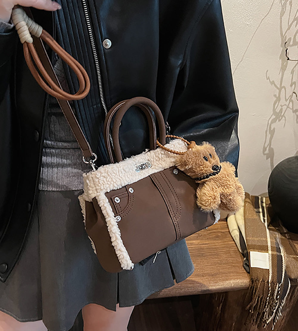 Coffee Solid Two Handles Shoulder Bag