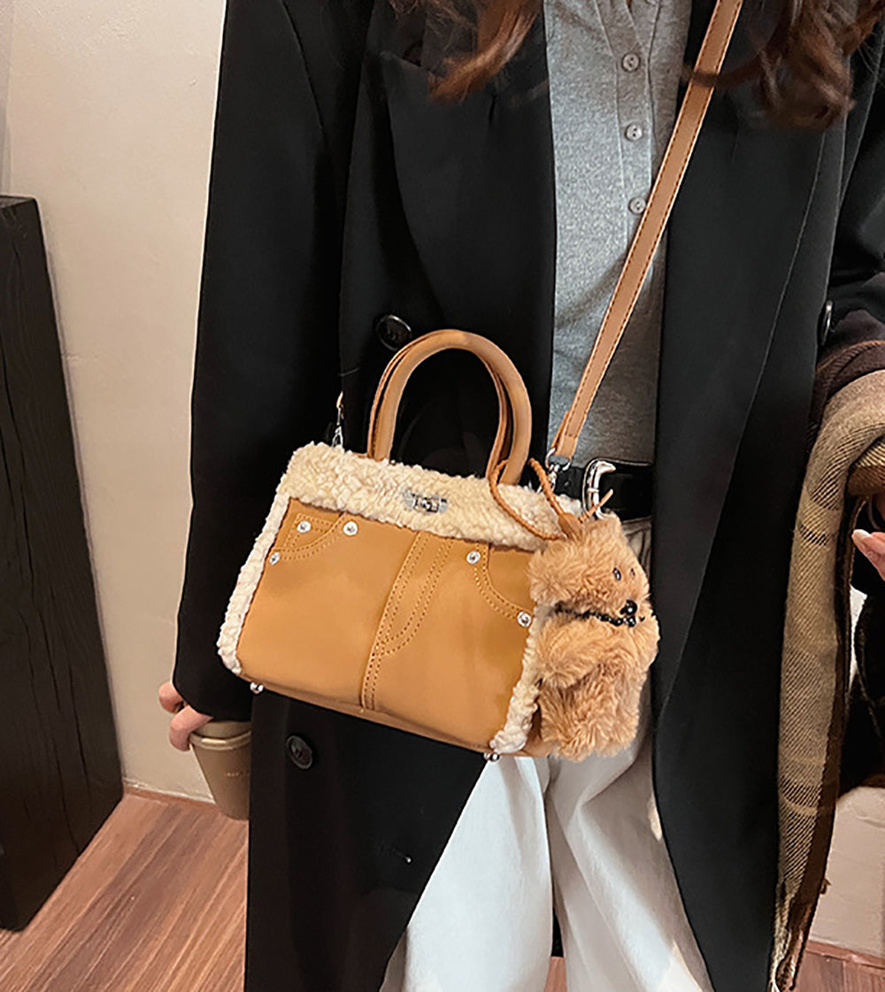 Brown Solid Two Handles Shoulder Bag