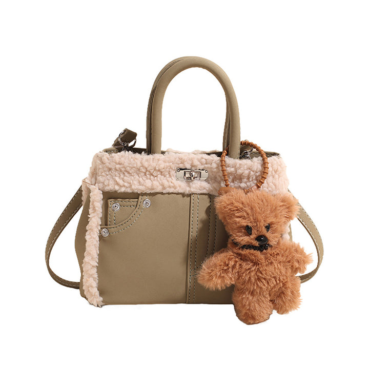 Green Solid Two Handles Shoulder Bag