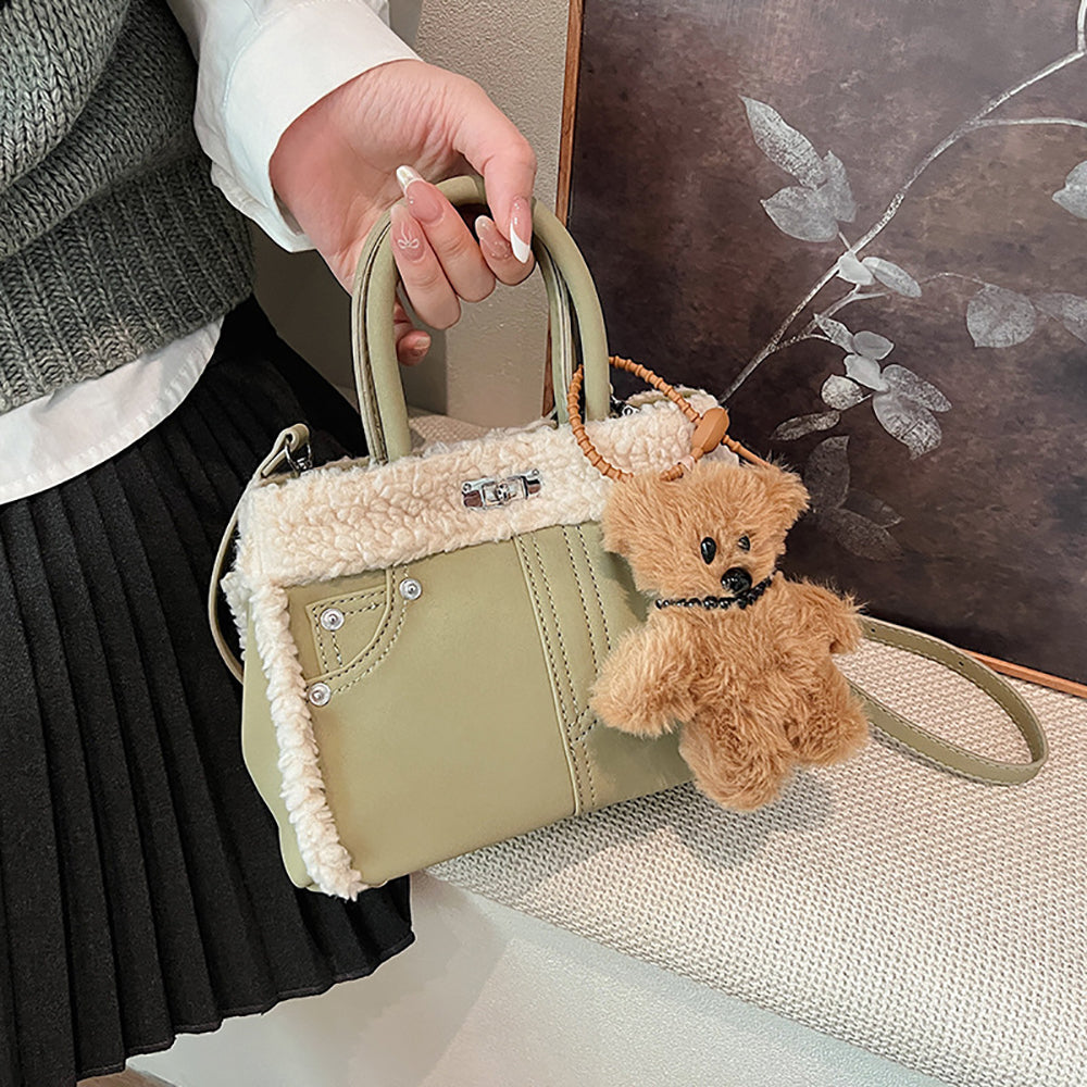 Green Solid Two Handles Shoulder Bag