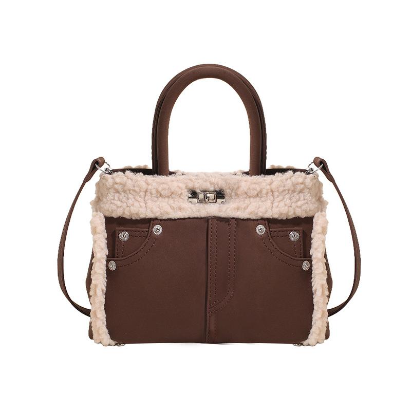 Coffee Solid Two Handles Shoulder Bag