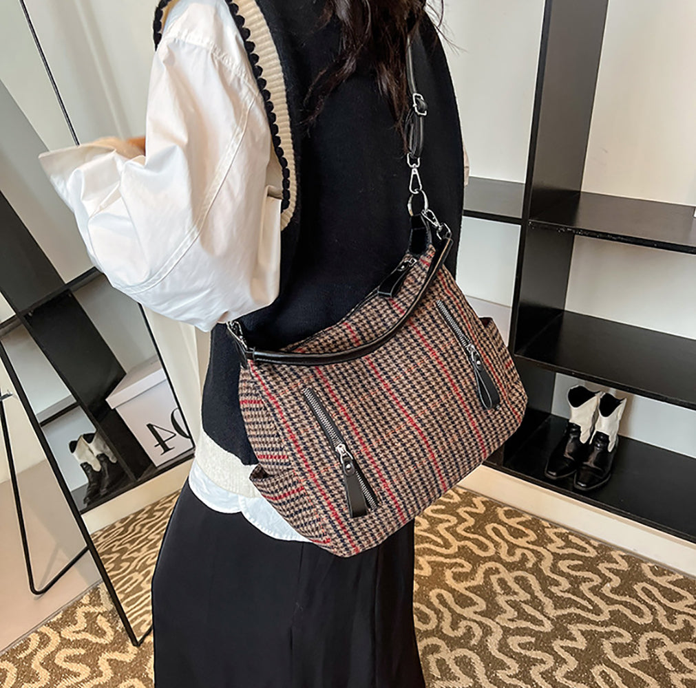 Checked Bucket Shoulder Bag
