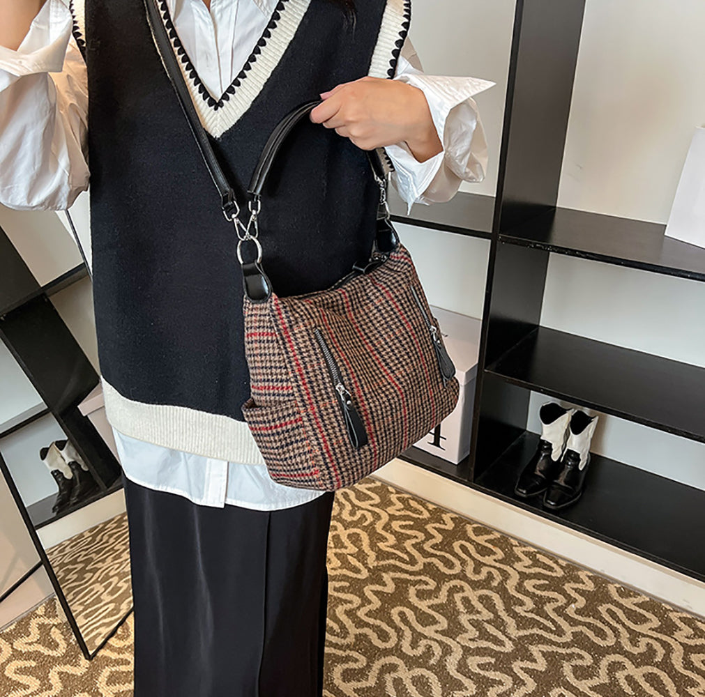 Checked Bucket Shoulder Bag