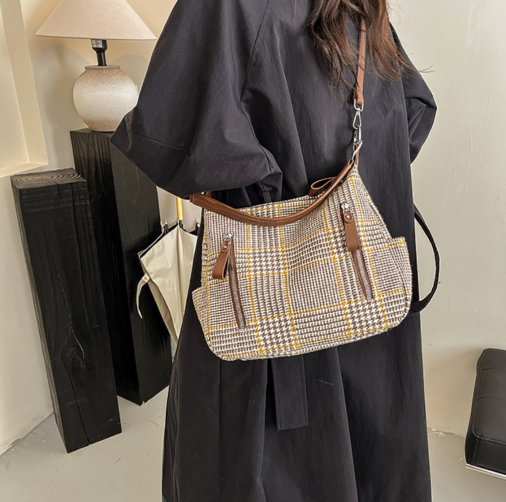 Checked Bucket Shoulder Bag