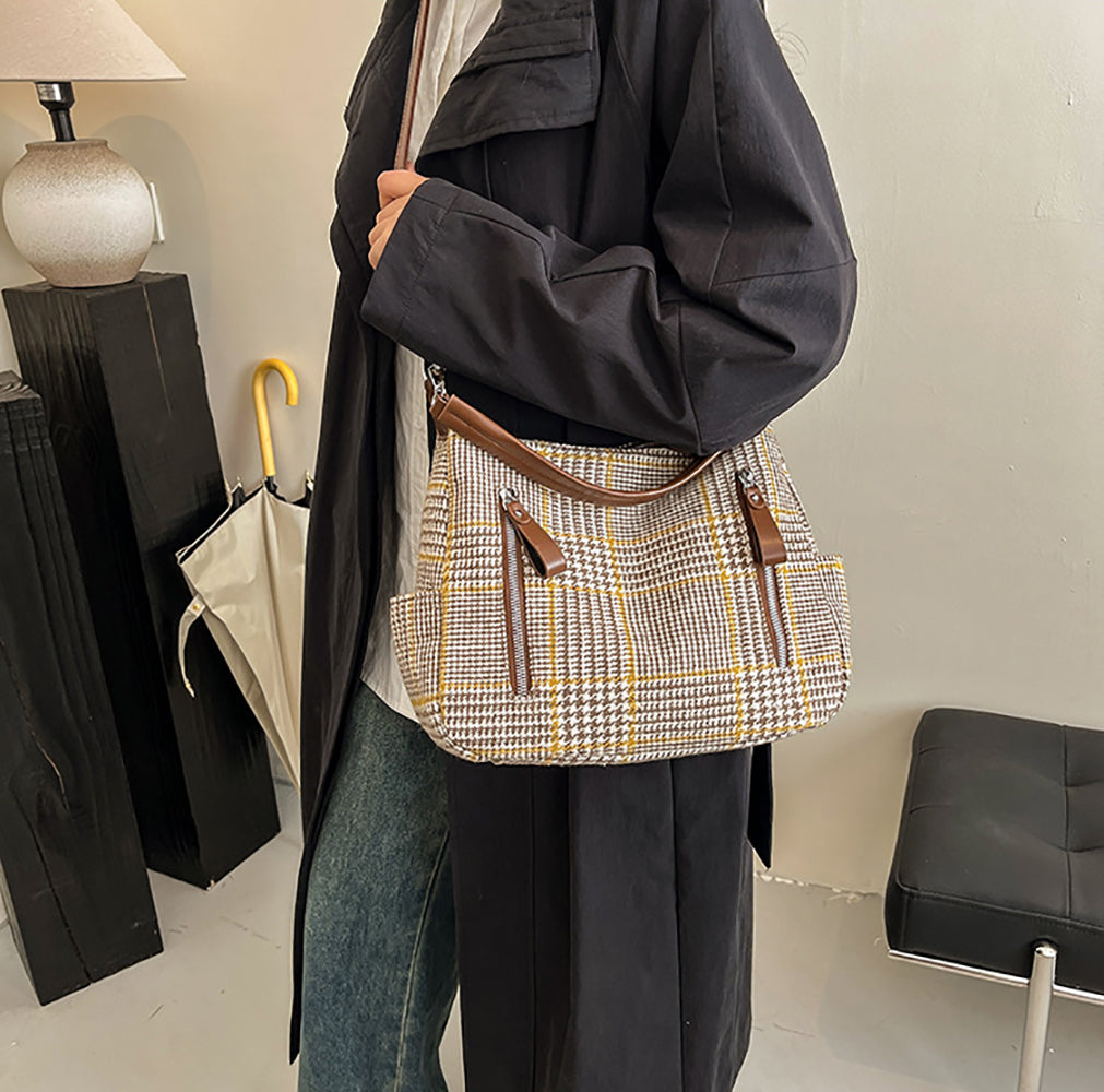 Checked Bucket Shoulder Bag