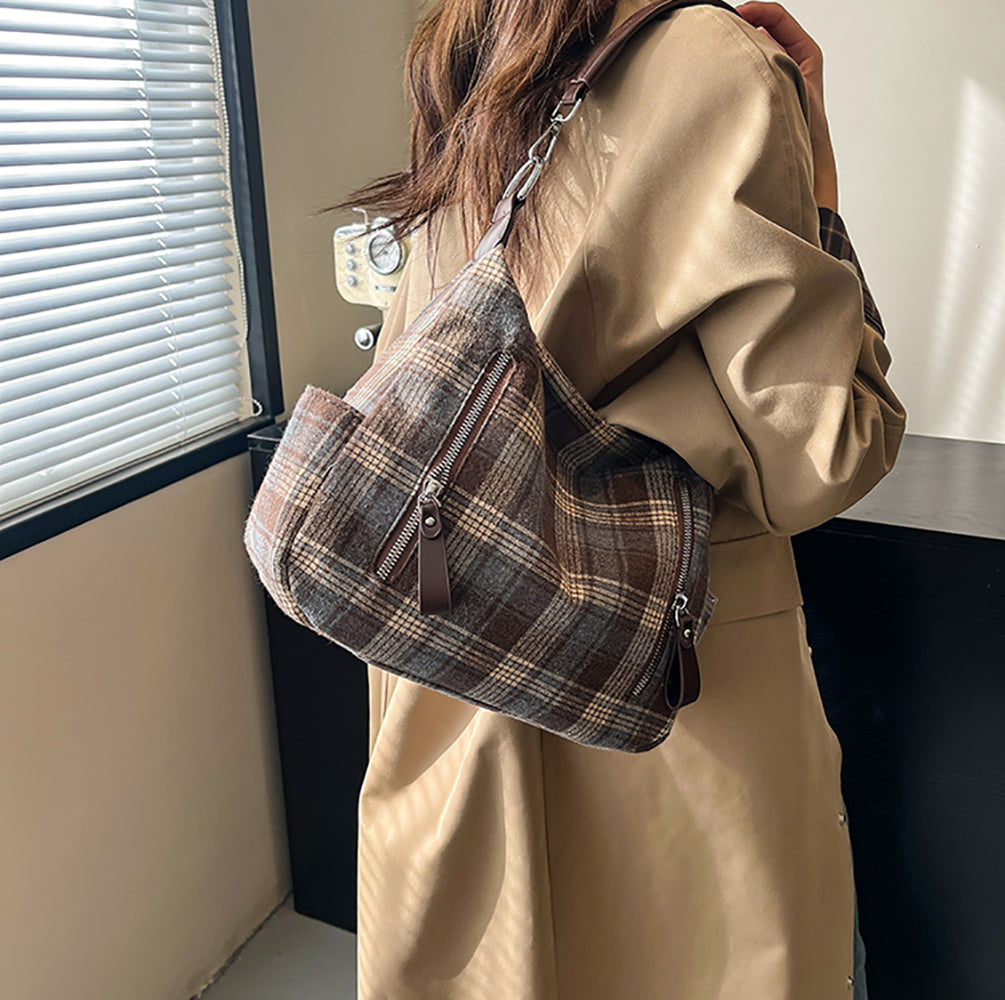 Checked Bucket Shoulder Bag