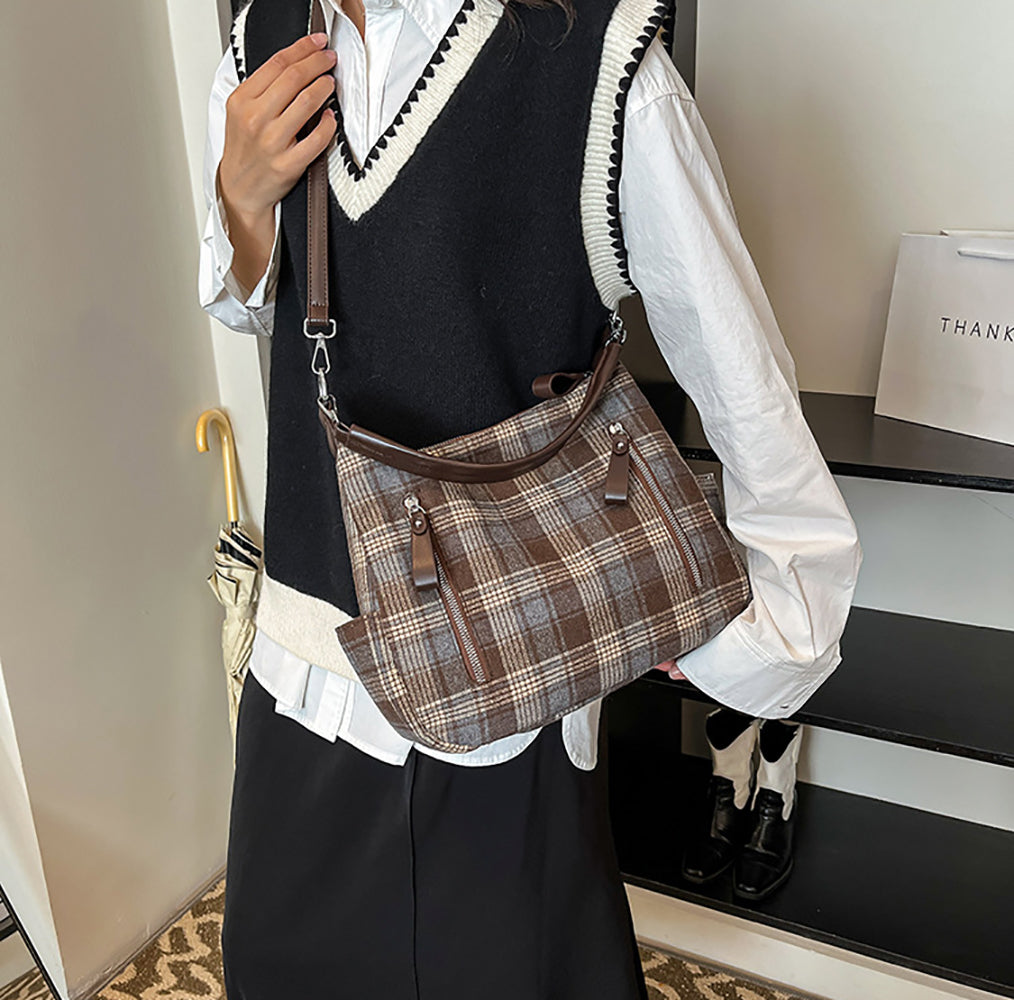 Checked Bucket Shoulder Bag