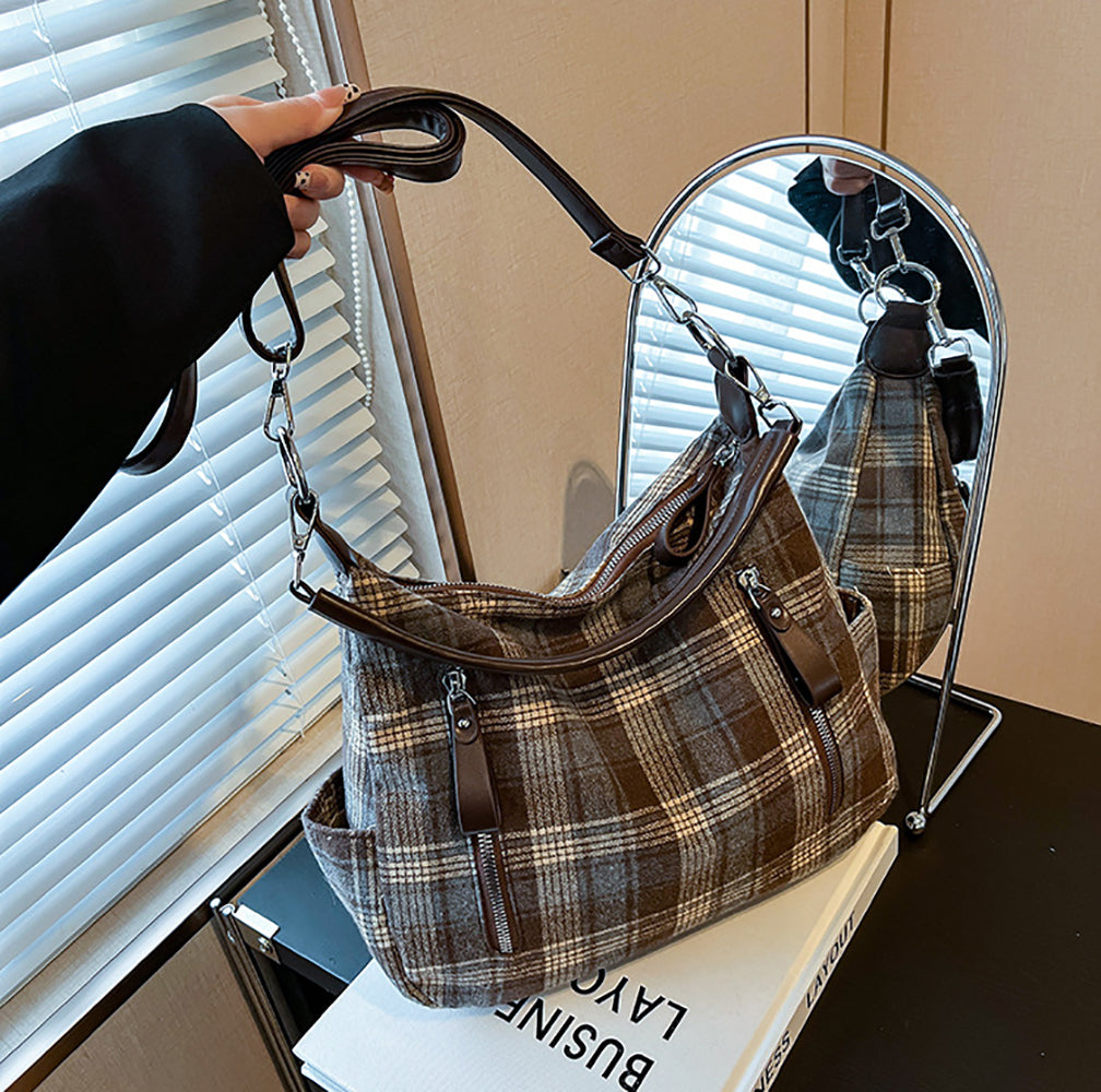Checked Bucket Shoulder Bag